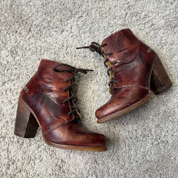 Bed Stu Quarter Boot Ankle Boot Deep Red Leather Lace Up Womens 6.5 - Picture 1 of 9